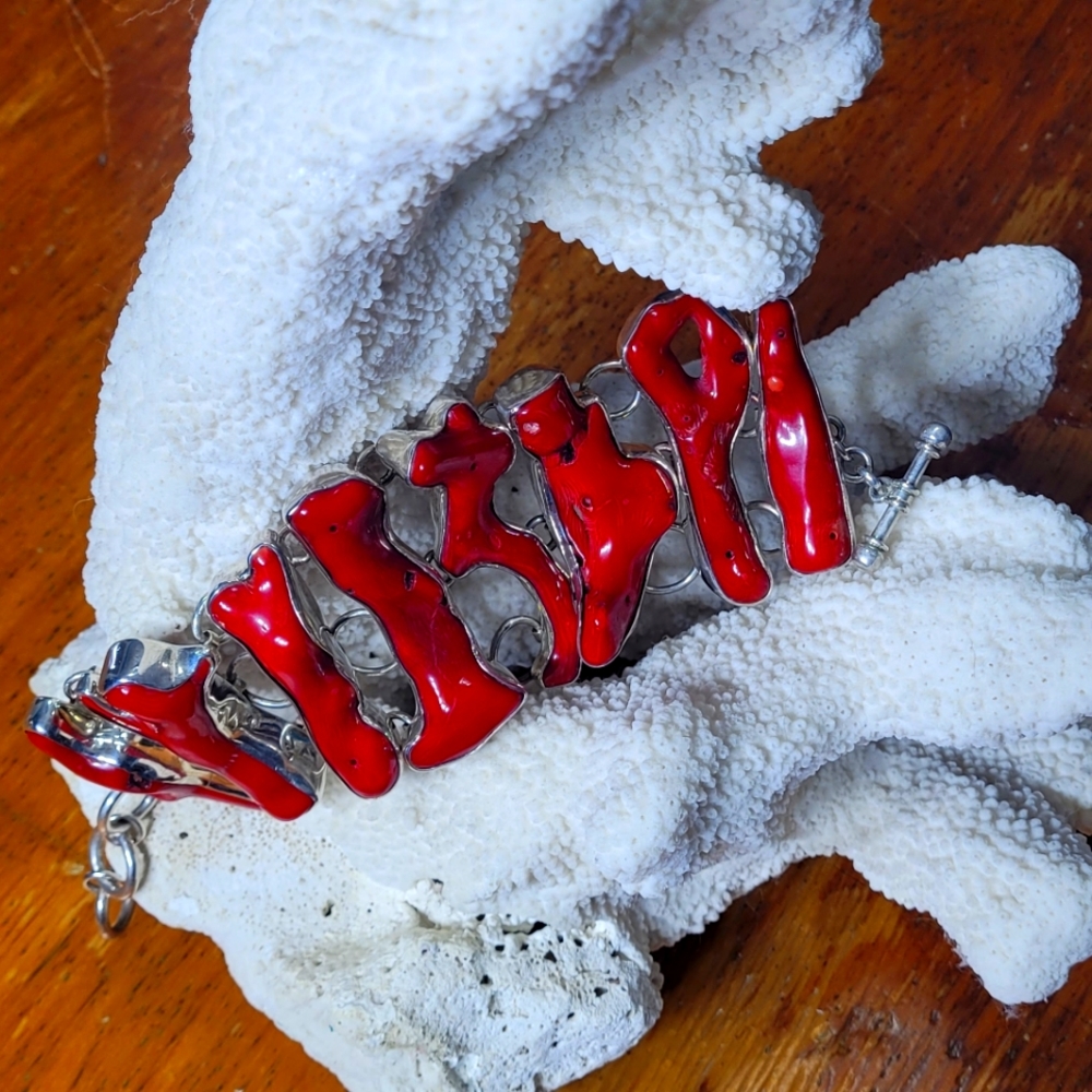 Charles Albert Sterling Silver red branch coral bracelet